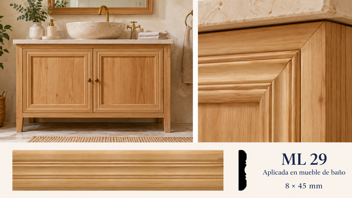 Moldura de madera lisa para mueble ML-29 – Kit de 4 Piezas TIPO CHAMBRANA