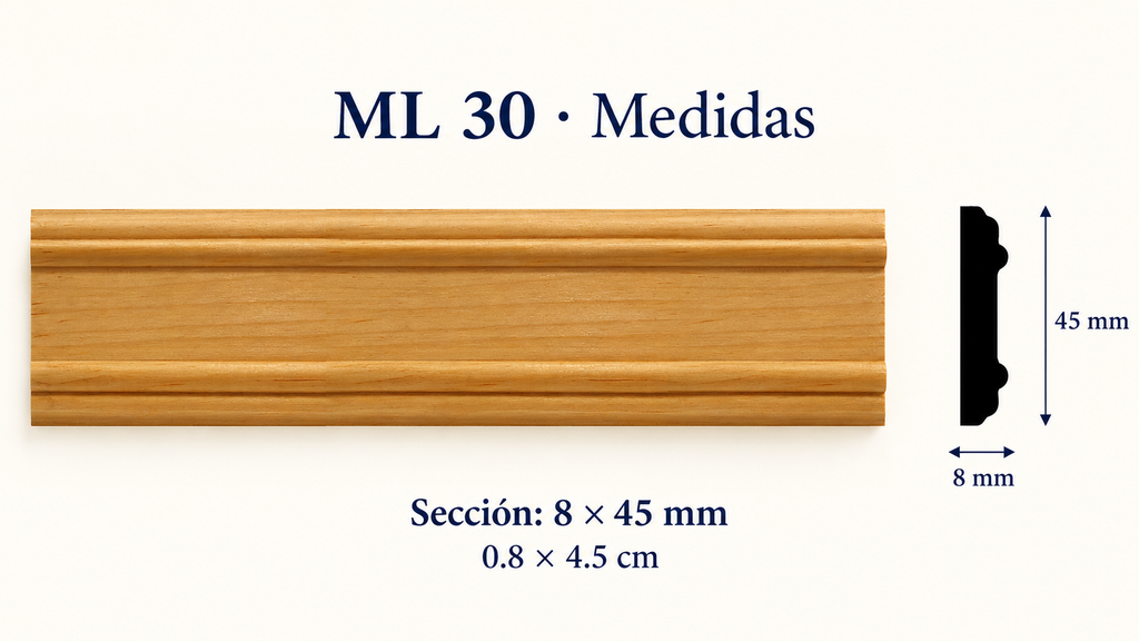 Moldura de madera lisa para mueble ML-30 – Kit de 4 Piezas TIPO CHAMBRANA