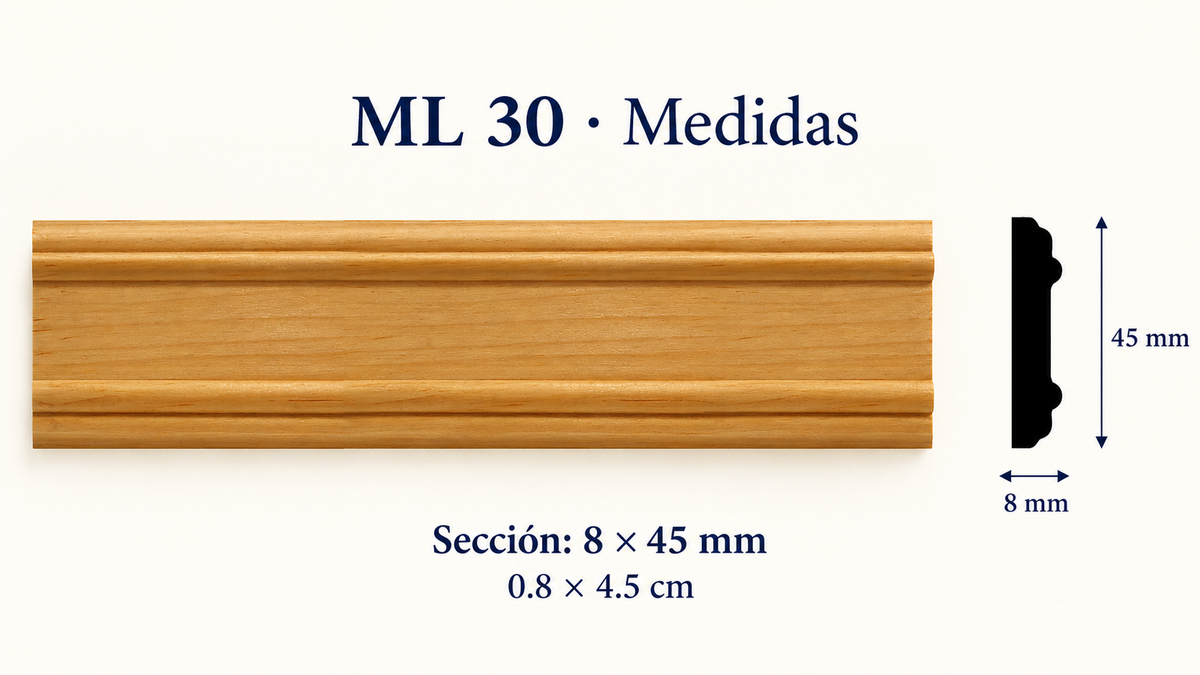 Moldura de madera lisa para mueble ML-30 – Kit de 4 Piezas TIPO CHAMBRANA