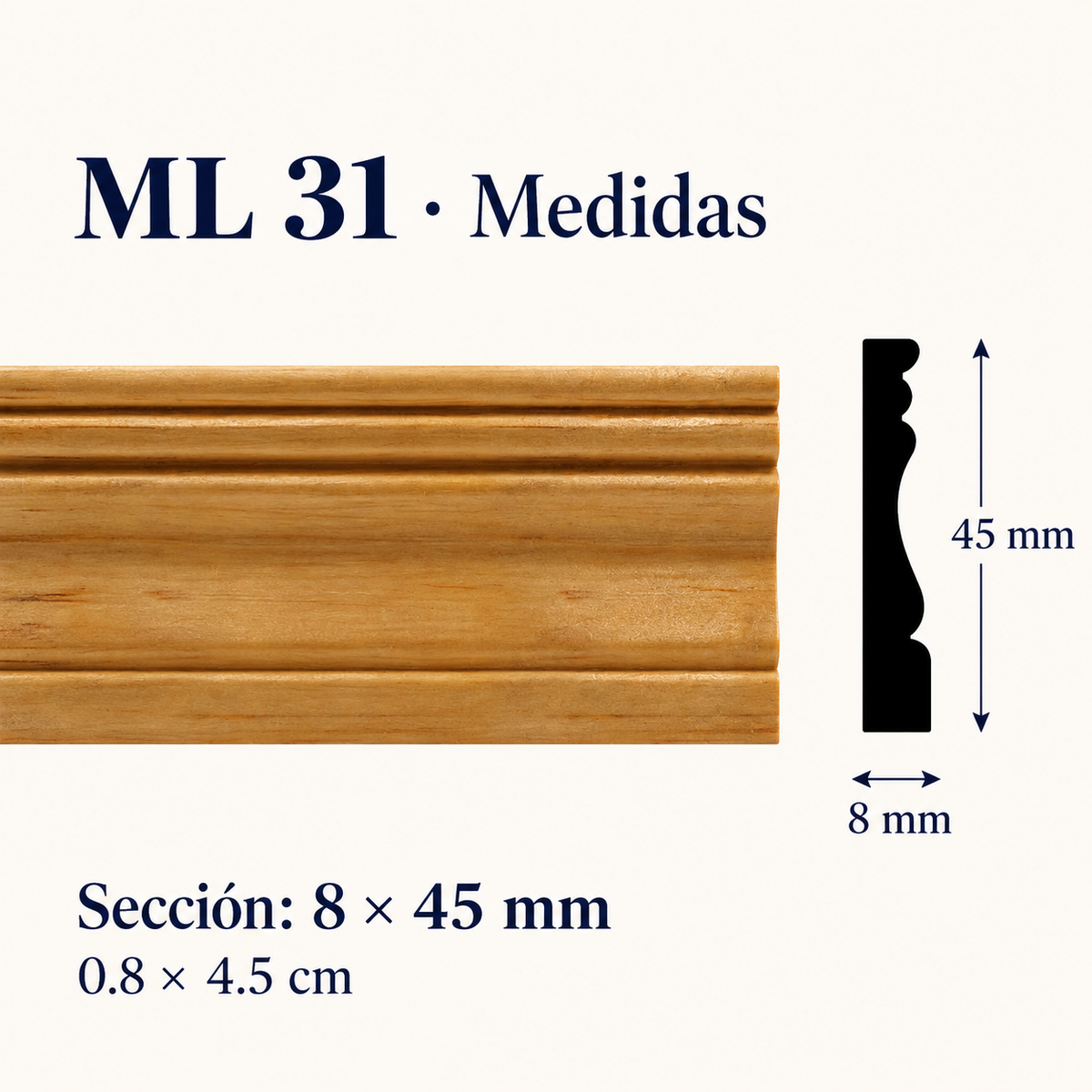 Moldura de madera lisa para mueble ML-31 – Kit de 4 Piezas TIPO CHAMBRANA