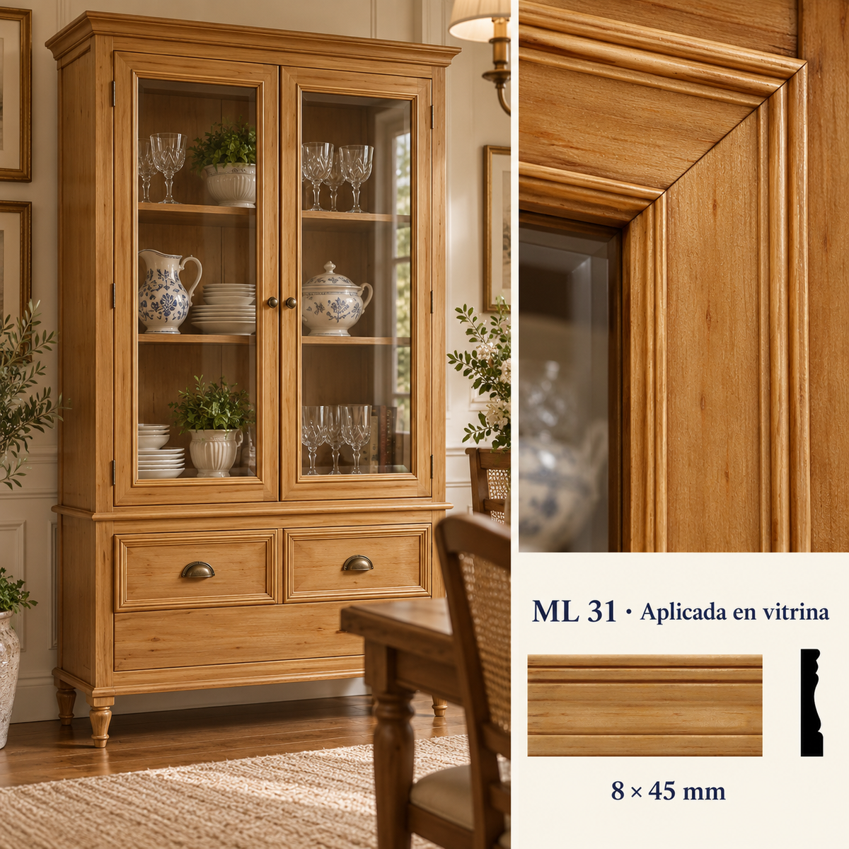 Moldura de madera lisa para mueble ML-31 – Kit de 4 Piezas TIPO CHAMBRANA