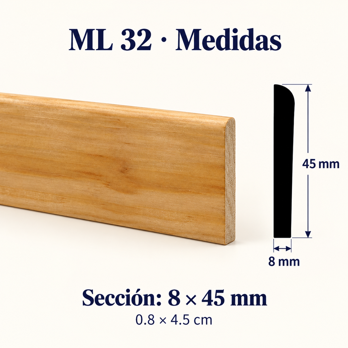 Moldura de madera lisa para mueble ML-32 – Kit de 4 Piezas TIPO CHAMBRANA BOLEADA