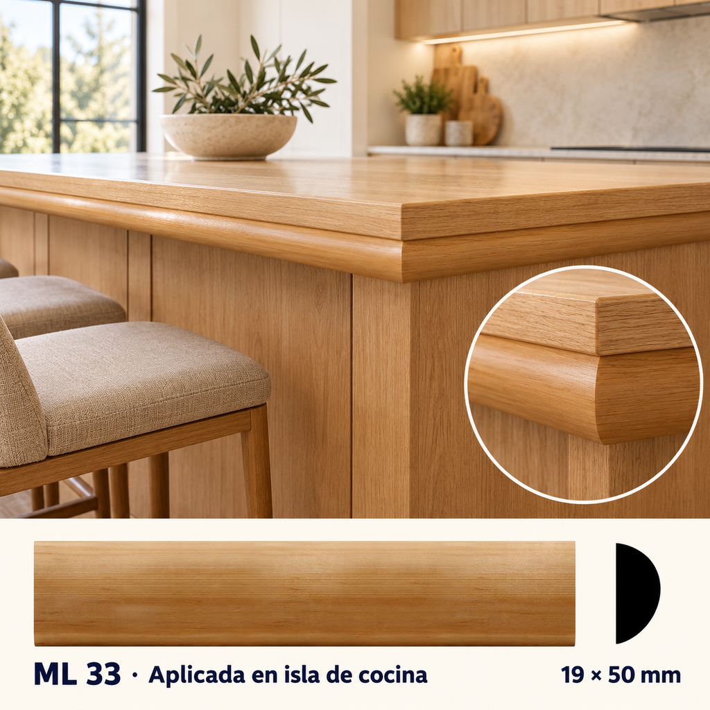 Moldura de madera lisa para mueble ML-33 – Kit de 4 Piezas TIPO MEDIA CAÑA