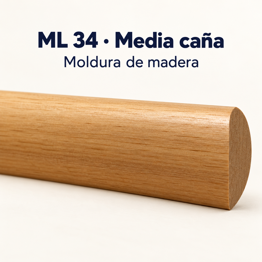 Moldura de madera lisa para mueble ML-34 – Kit de 4 Piezas TIPO MEDIA CAÑA