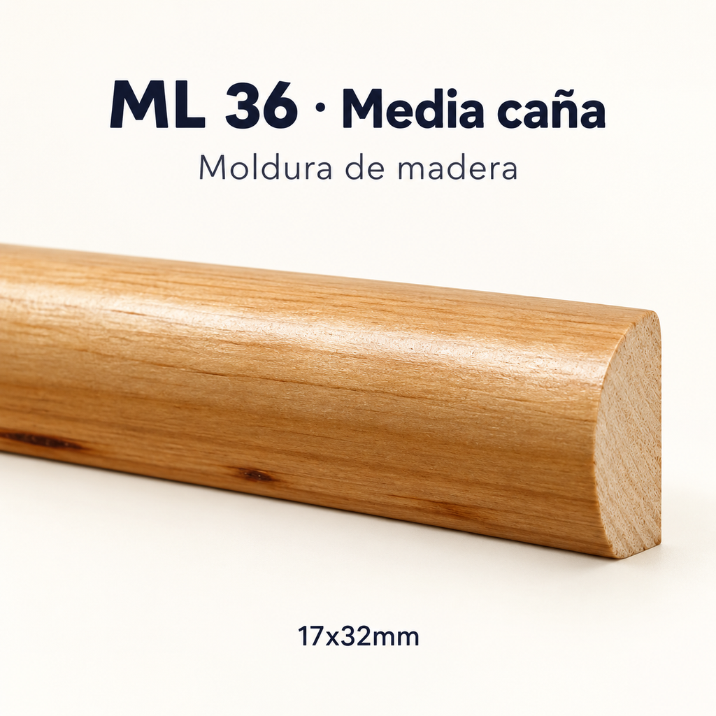 Moldura de madera lisa para mueble ML-36 – Kit de 4 Piezas TIPO MEDIA CAÑA