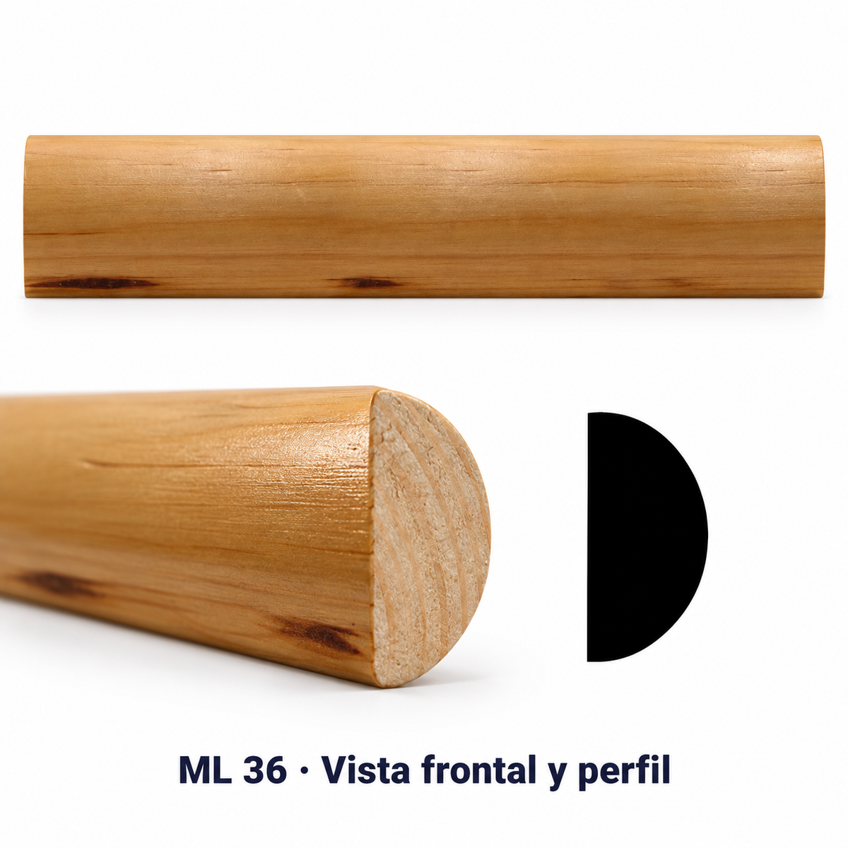 Moldura de madera lisa para mueble ML-36 – Kit de 4 Piezas TIPO MEDIA CAÑA