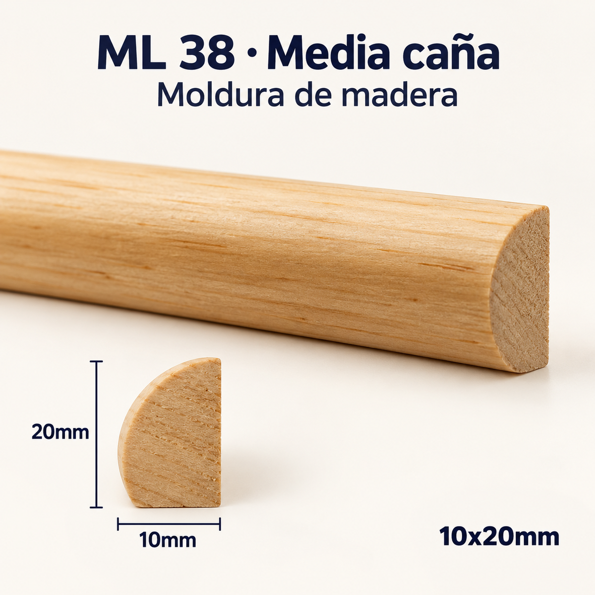 Moldura de madera lisa para mueble ML-38 – Kit de 4 Piezas TIPO MEDIA CAÑA