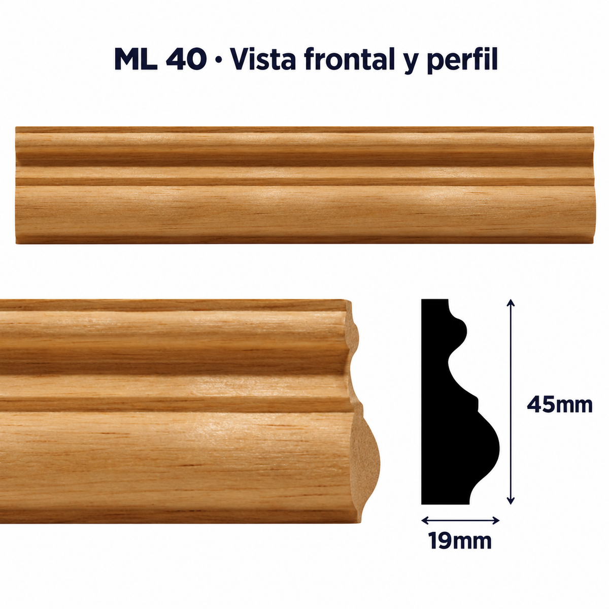 Moldura de madera lisa para mueble ML-40– Kit de 4 Piezas TIPO REMATE O PECHO PALOMA