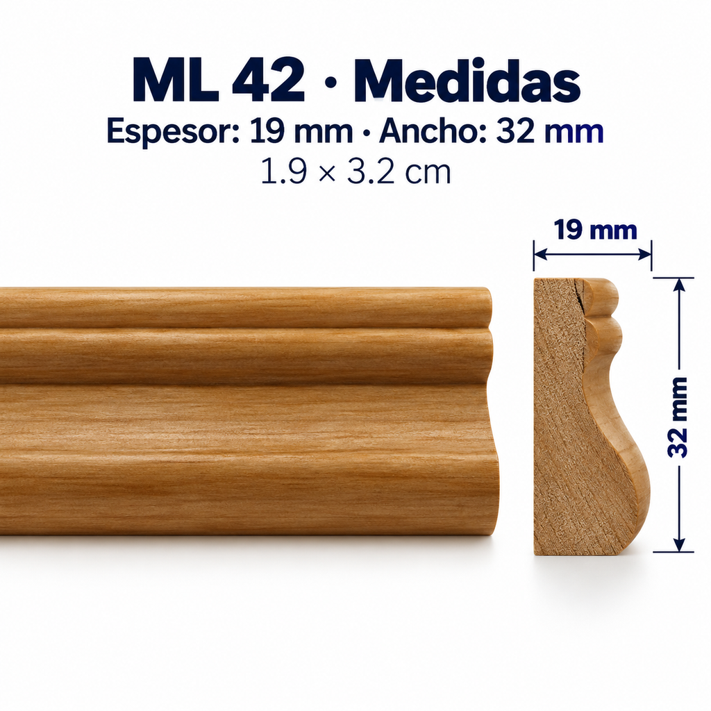 Moldura de madera lisa para mueble ML-42 – Kit de 4 Piezas TIPO PECHO PALOMA