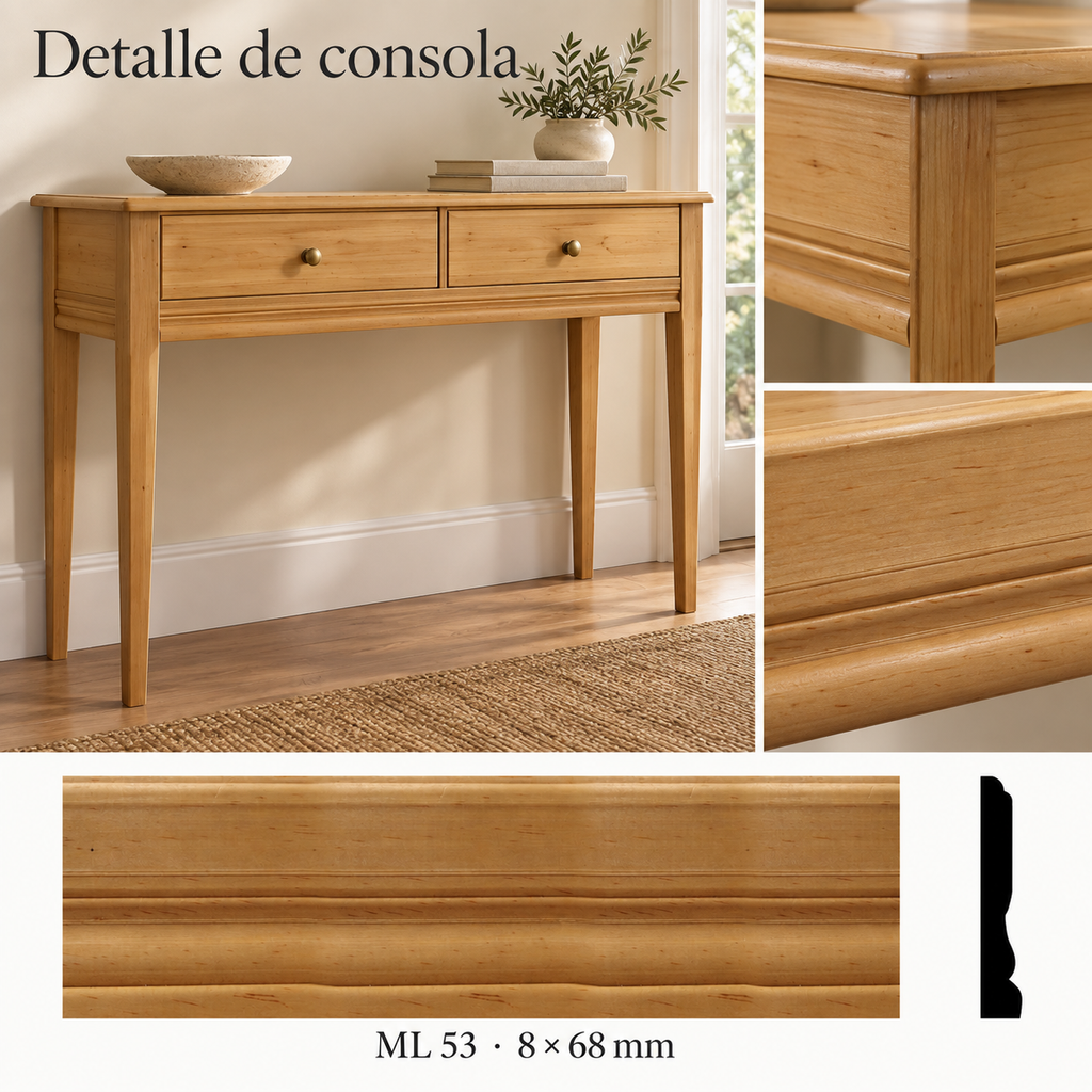 Moldura de madera lisa para mueble ML-53 – Kit de 4 Piezas ZOCLO