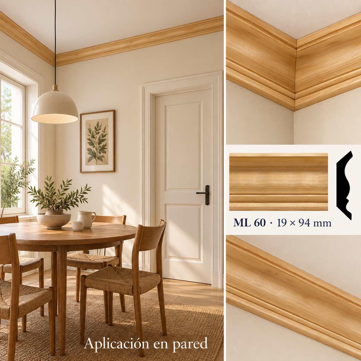 Moldura de madera lisa para mueble ML-60 – Kit de 4 Piezas ZOCLO