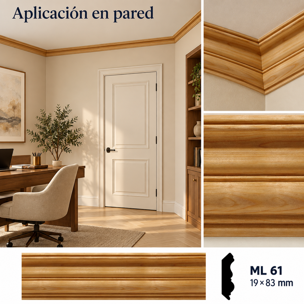 Moldura de madera lisa para mueble ML-61 – Kit de 4 Piezas CORNISA