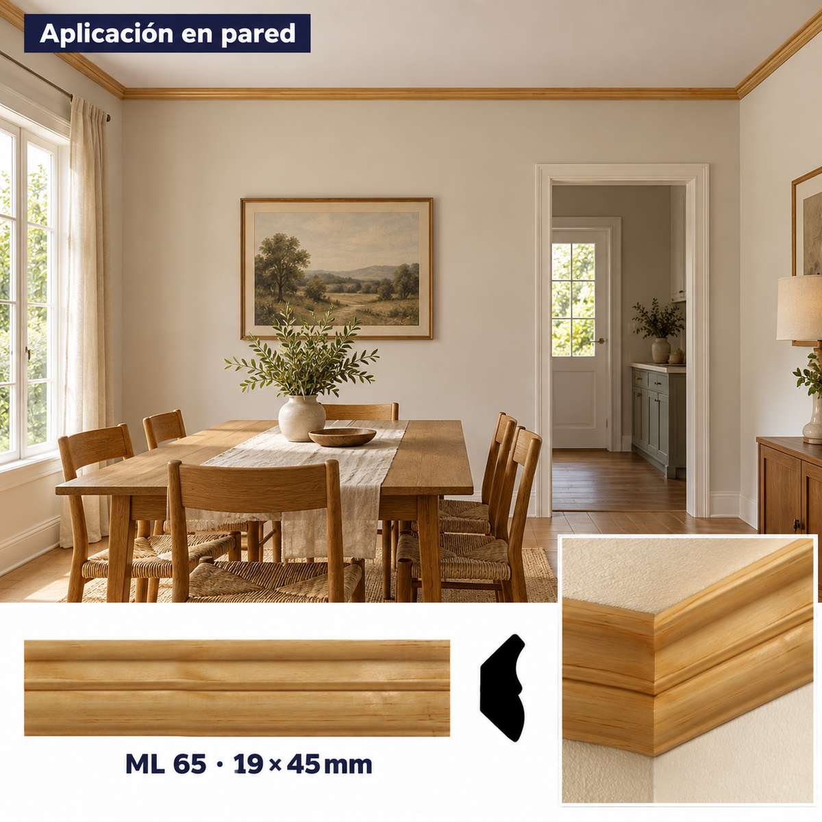 Kit de 4  Piezas moldura lisa modelo ML-65  TIPO CORNISA