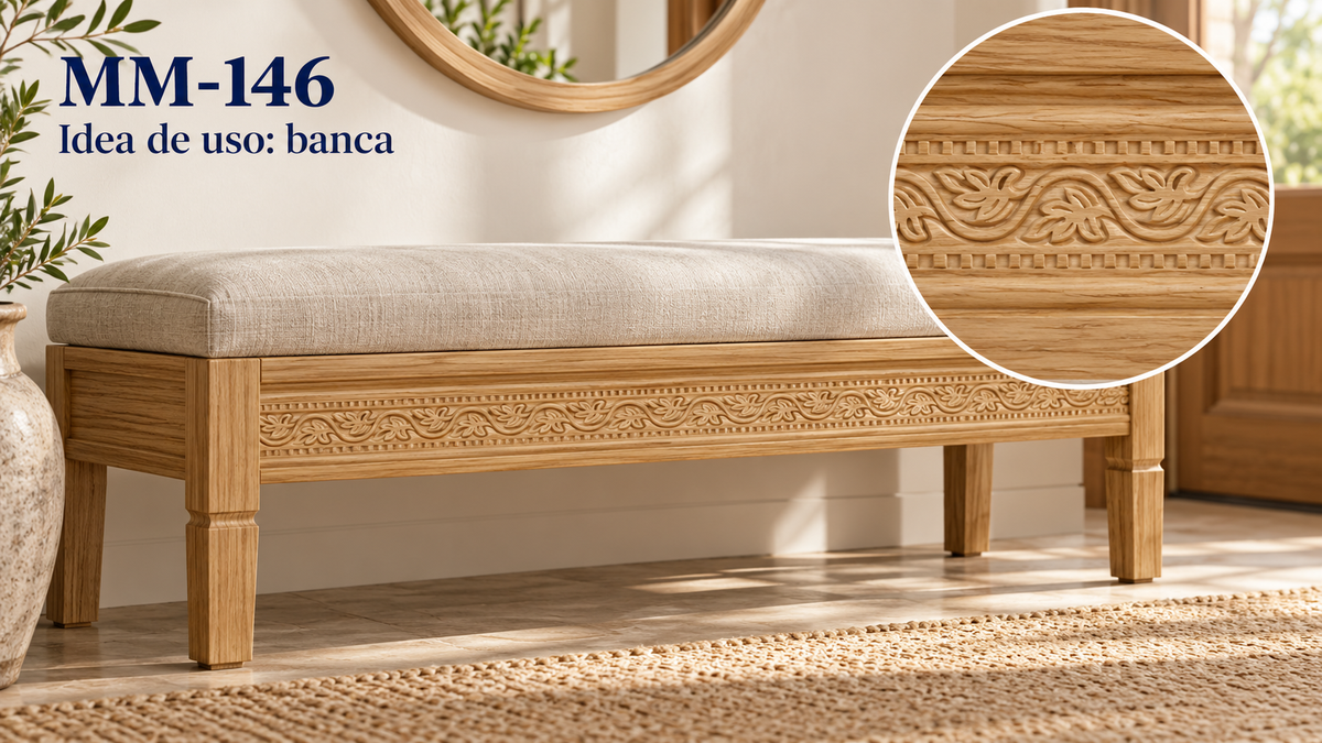 Moldura de madera grabada para mueble MM-144 – Kit de 4 piezas