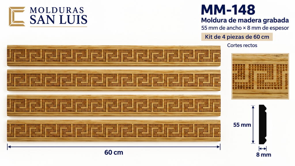 Moldura de madera grabada para mueble MM-148 – Kit de 4 piezas