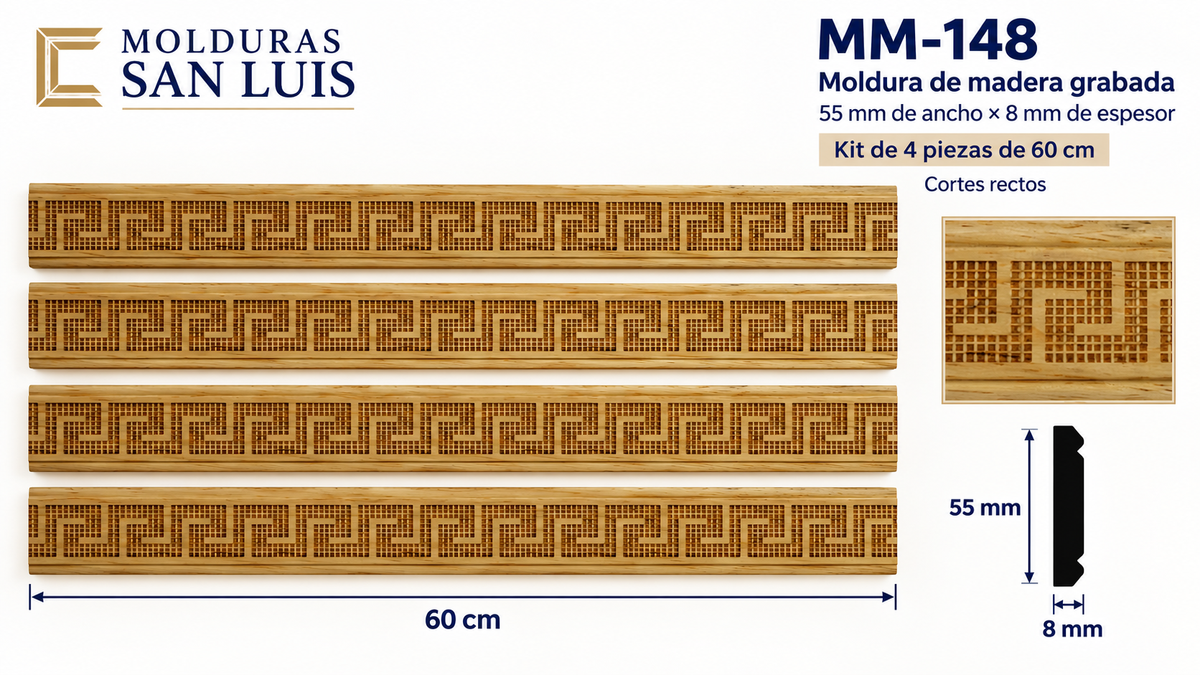 Moldura de madera grabada para mueble MM-148 – Kit de 4 piezas