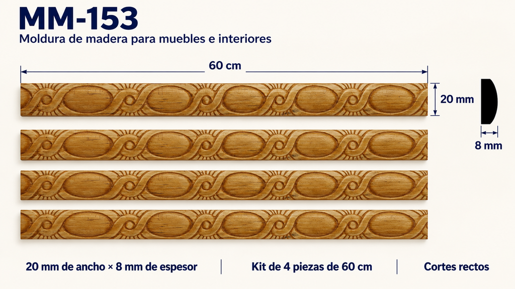 Moldura de madera grabada para mueble MM-153 – Kit de 4 piezas