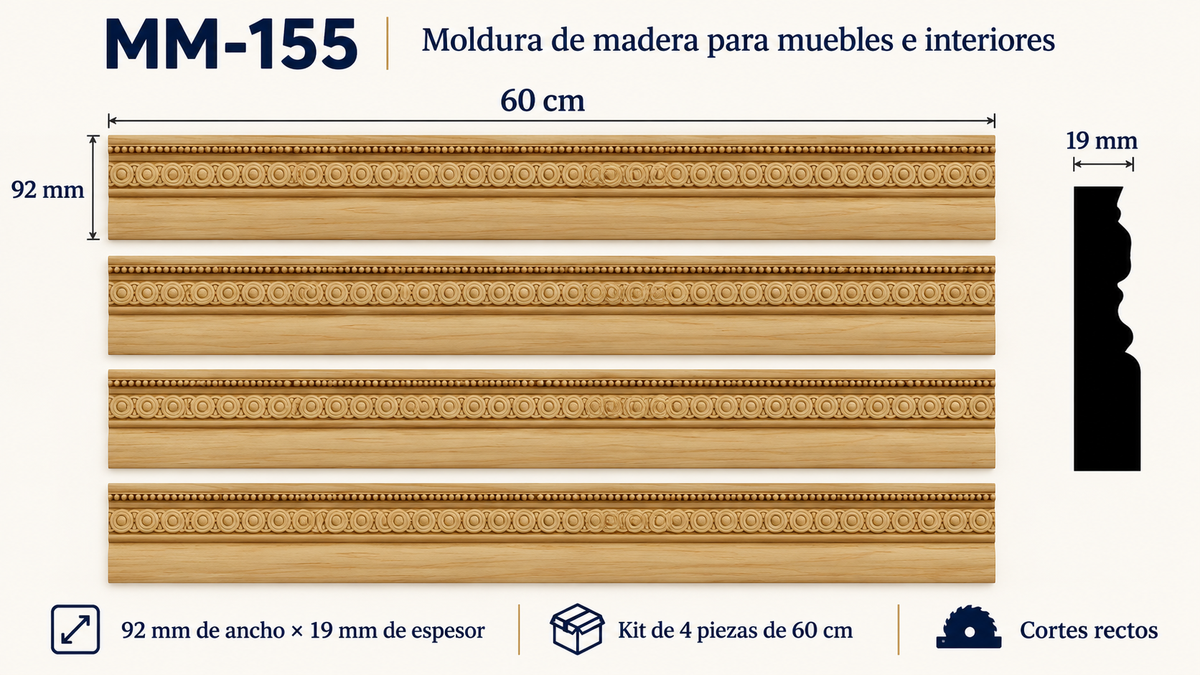 Moldura de madera grabada para mueble MM-155 – Kit de 4 piezas