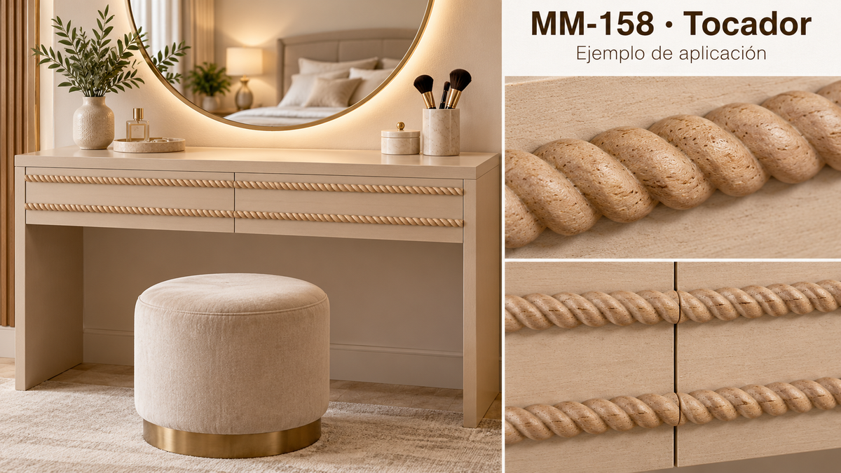 Kit 8 Molduras Media Caña Grabadas MM-158 de Madera | 55 cm c/u | Pino Natural