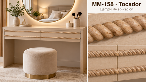 Kit 8 Molduras Media Caña Grabadas MM-158 de Madera | 55 cm c/u | Pino Natural