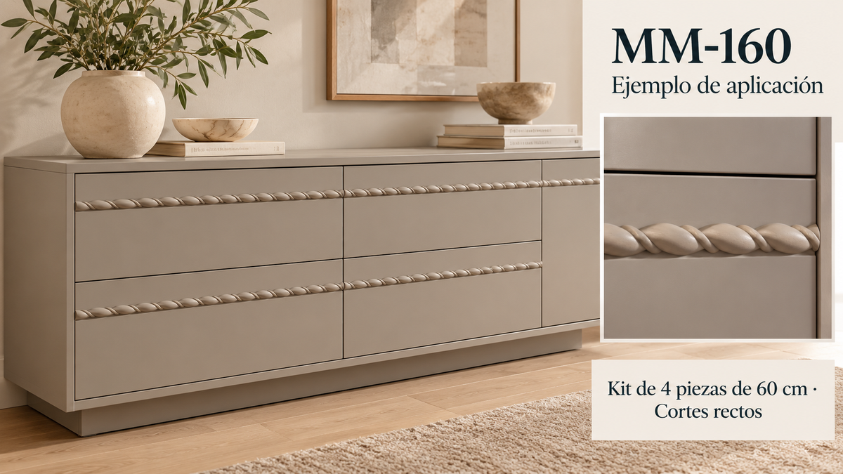 Kit 8 Molduras Media Caña Grabadas MM-160 de Madera | 55 cm c/u | Pino Natural