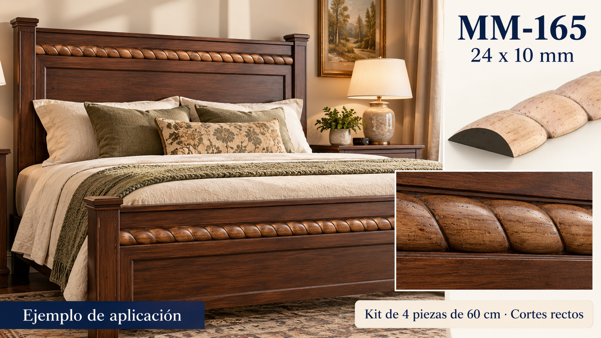 Kit 8 Molduras Media Caña Grabadas MM-165 de Madera | 55 cm c/u | Pino Natural
