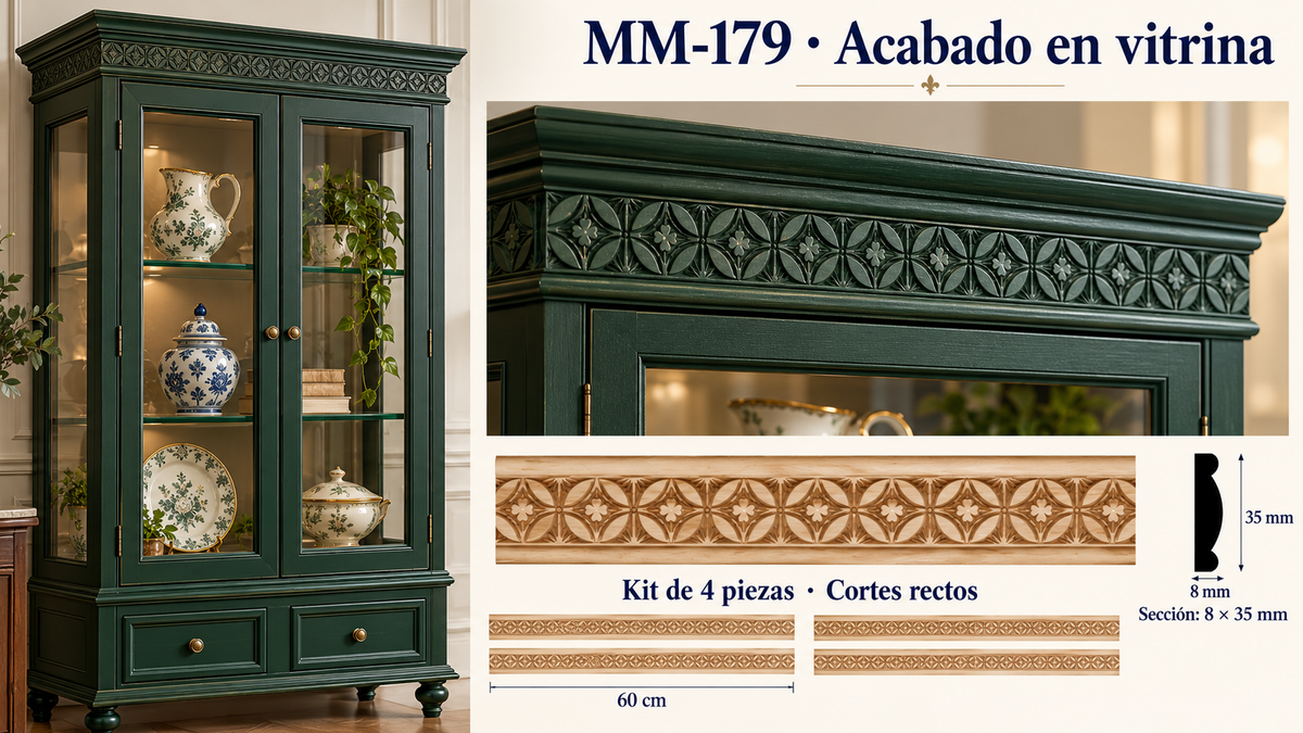 Moldura de madera grabada para mueble MM-179 – Kit de 4 Piezas