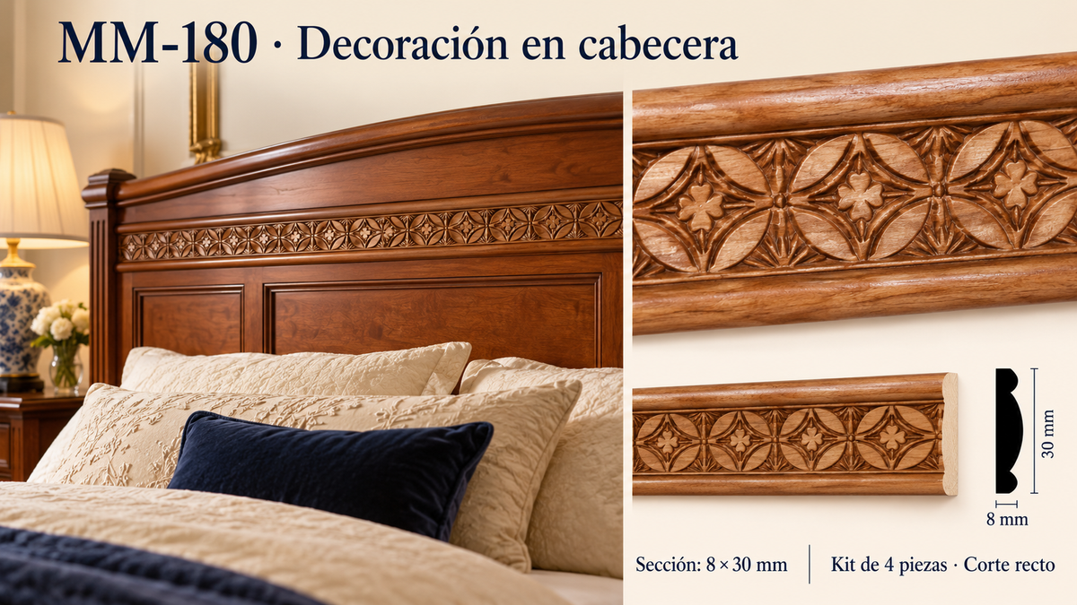 Moldura de madera grabada para mueble MM-180 – Kit de 4 Piezas