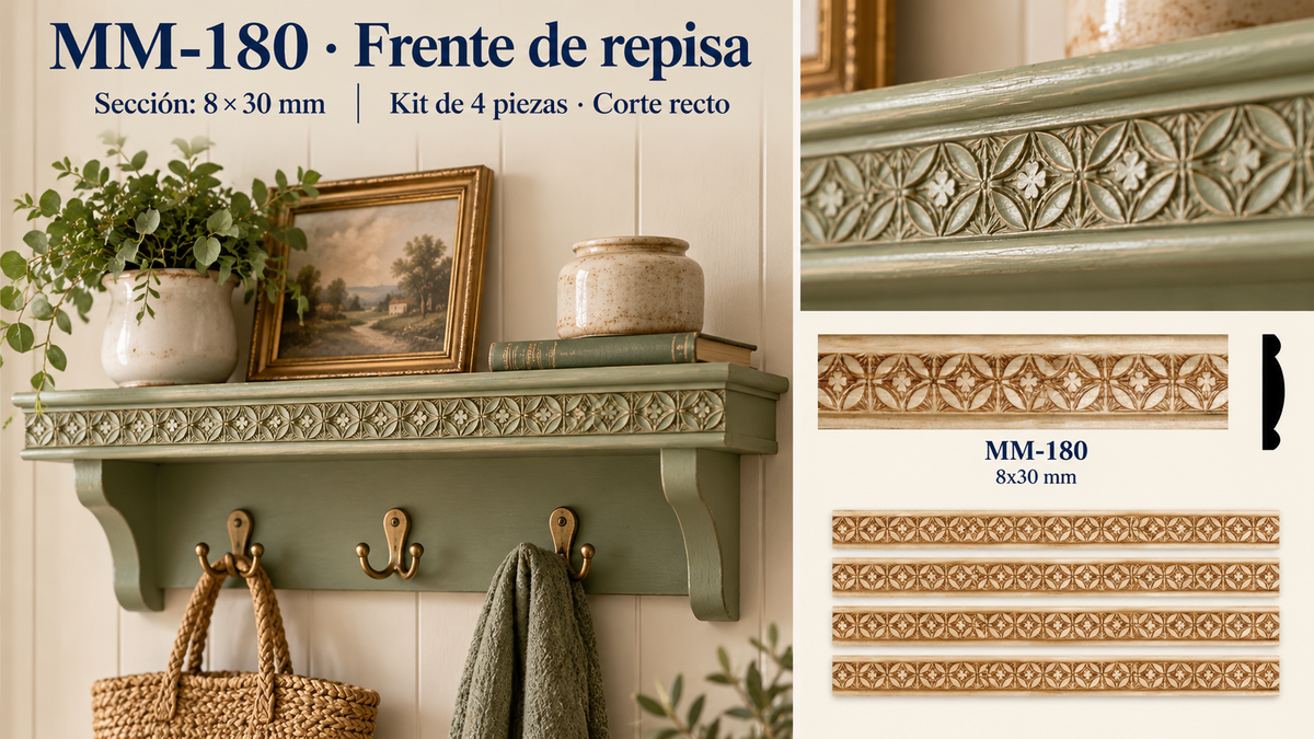 Moldura de madera grabada para mueble MM-180 – Kit de 4 Piezas