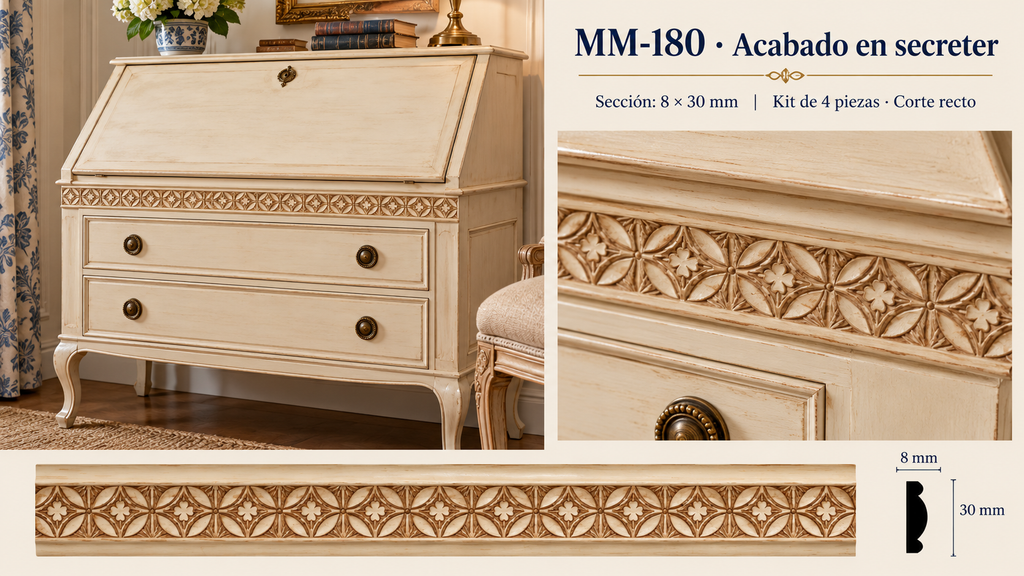 Moldura de madera grabada para mueble MM-180 – Kit de 4 Piezas