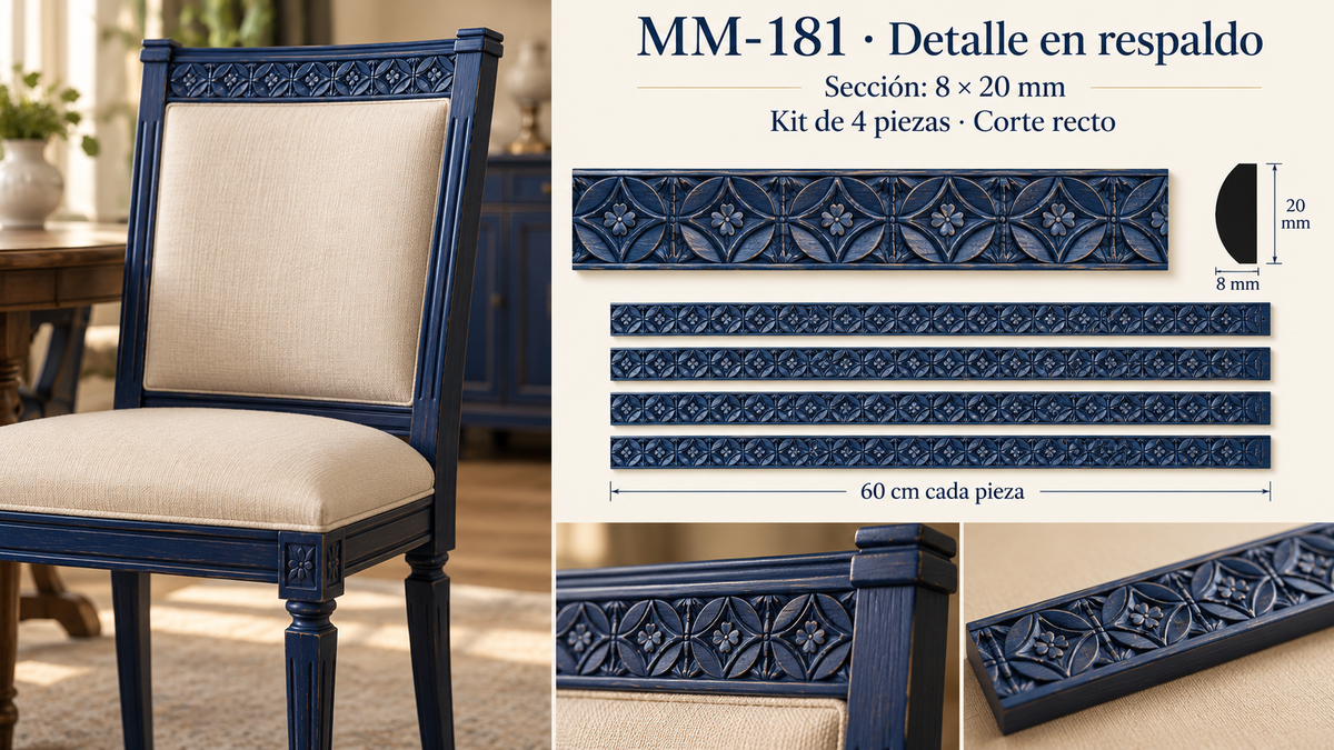 Moldura de madera grabada para mueble MM-181 – Kit de 4 Piezas