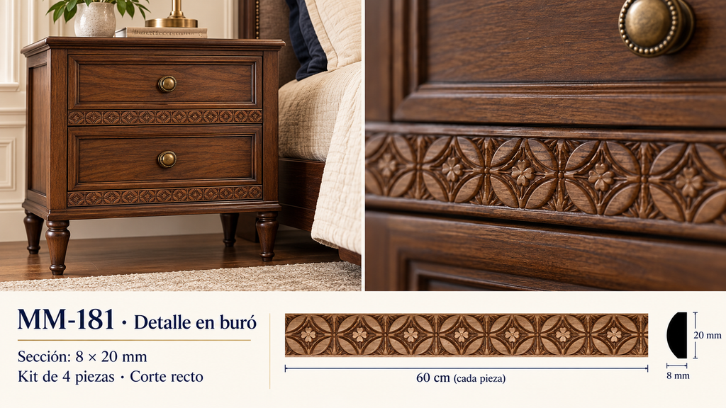 Moldura de madera grabada para mueble MM-181 – Kit de 4 Piezas