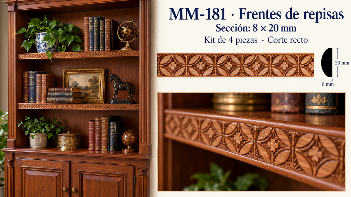 Moldura de madera grabada para mueble MM-181 – Kit de 4 Piezas