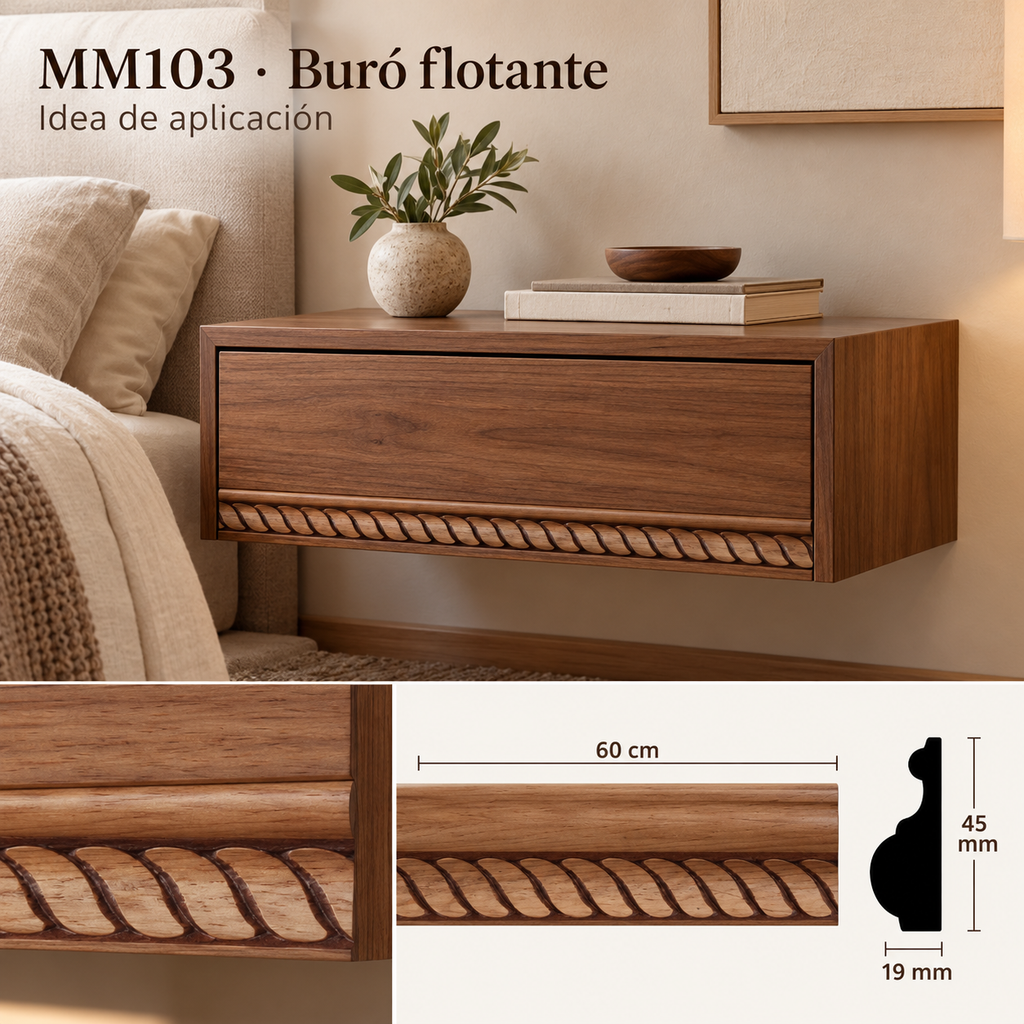 Moldura de madera grabada para mueble MM-103 – Kit de 4 piezas