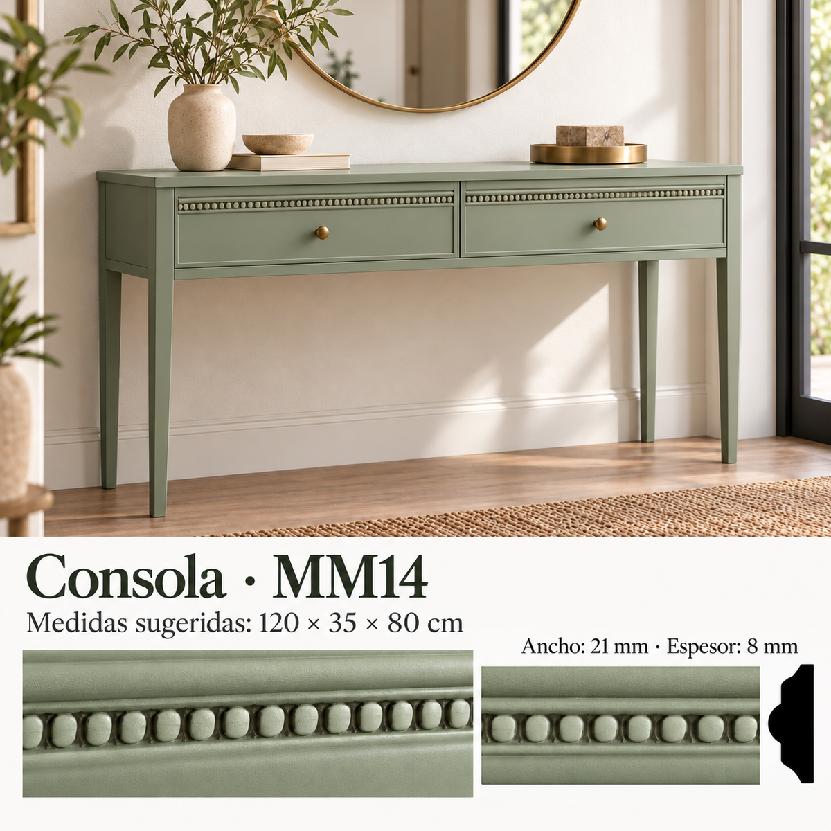 Moldura de madera grabada para mueble MM-14 – Kit de 4 piezas