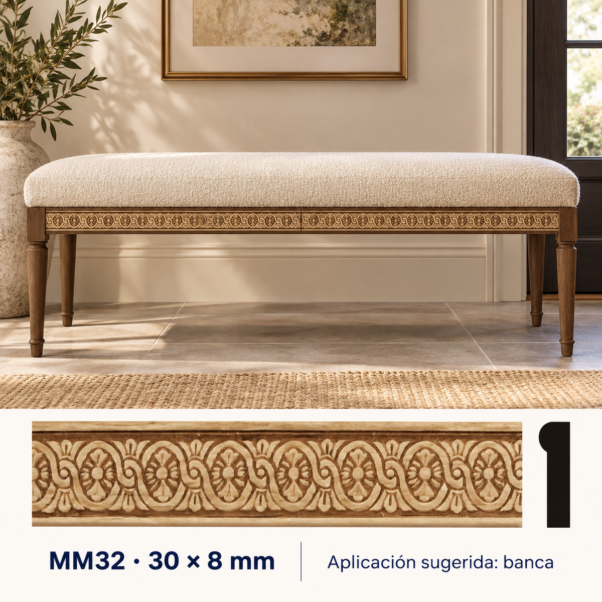 Moldura de madera grabada para mueble MM-32 – Kit de 4 piezas