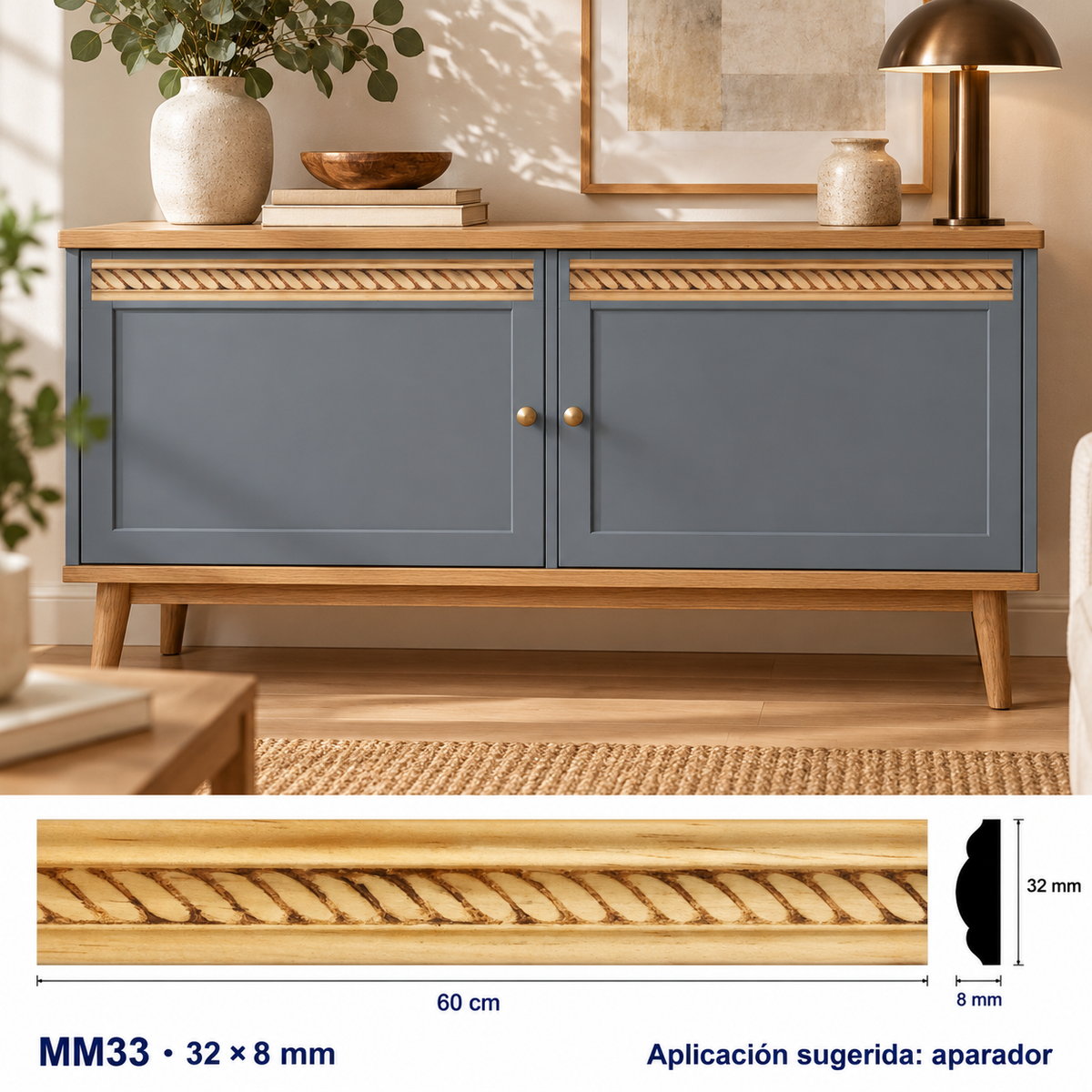 Moldura de madera grabada para mueble MM-33 – Kit de 4 piezas