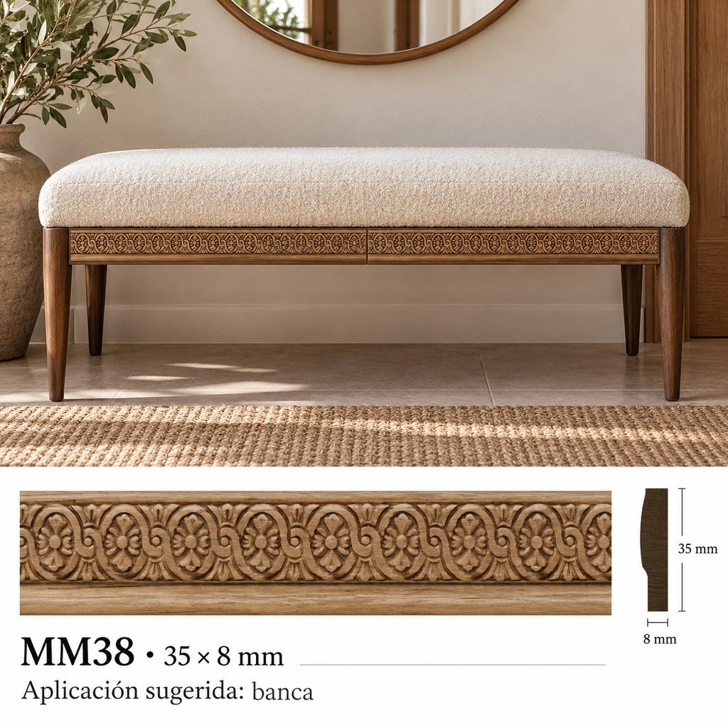 Moldura de madera grabada para mueble MM-38 – Kit de 4 piezas