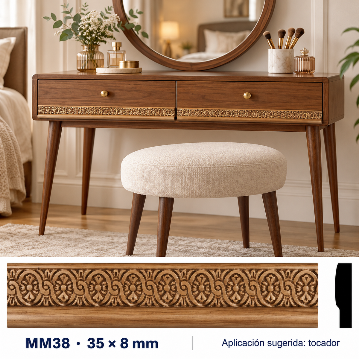 Moldura de madera grabada para mueble MM-38 – Kit de 4 piezas