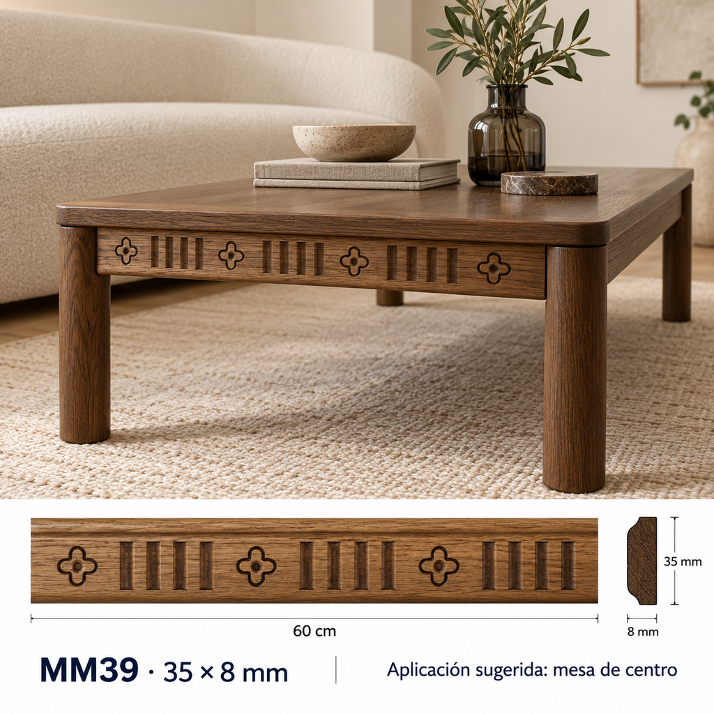 Moldura de madera grabada para mueble MM-39 – Kit de 4 piezas