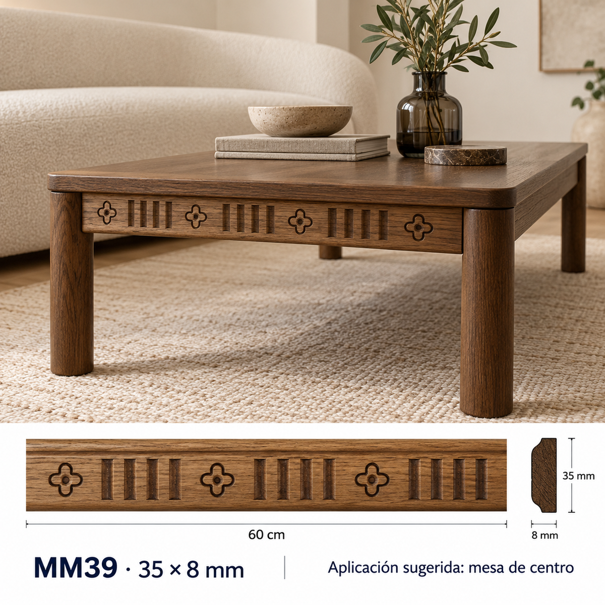 Moldura de madera grabada para mueble MM-39 – Kit de 4 piezas