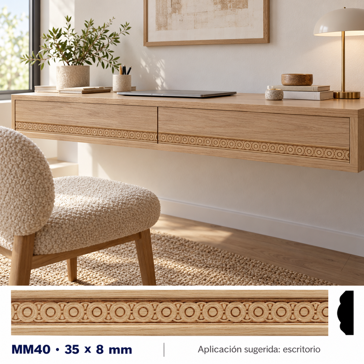 Moldura de madera grabada para mueble MM-40 – Kit de 4 piezas