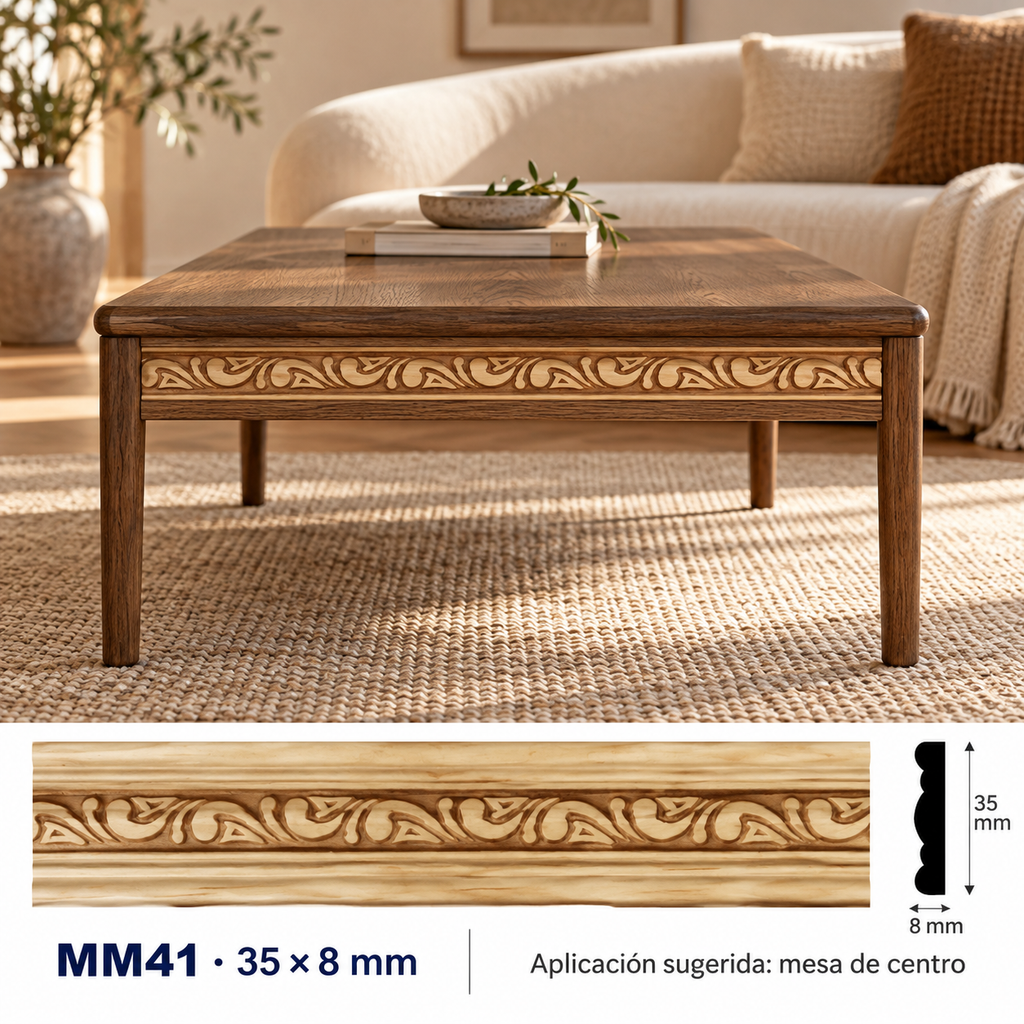 Moldura de madera grabada para mueble MM-41 – Kit de 4 piezas