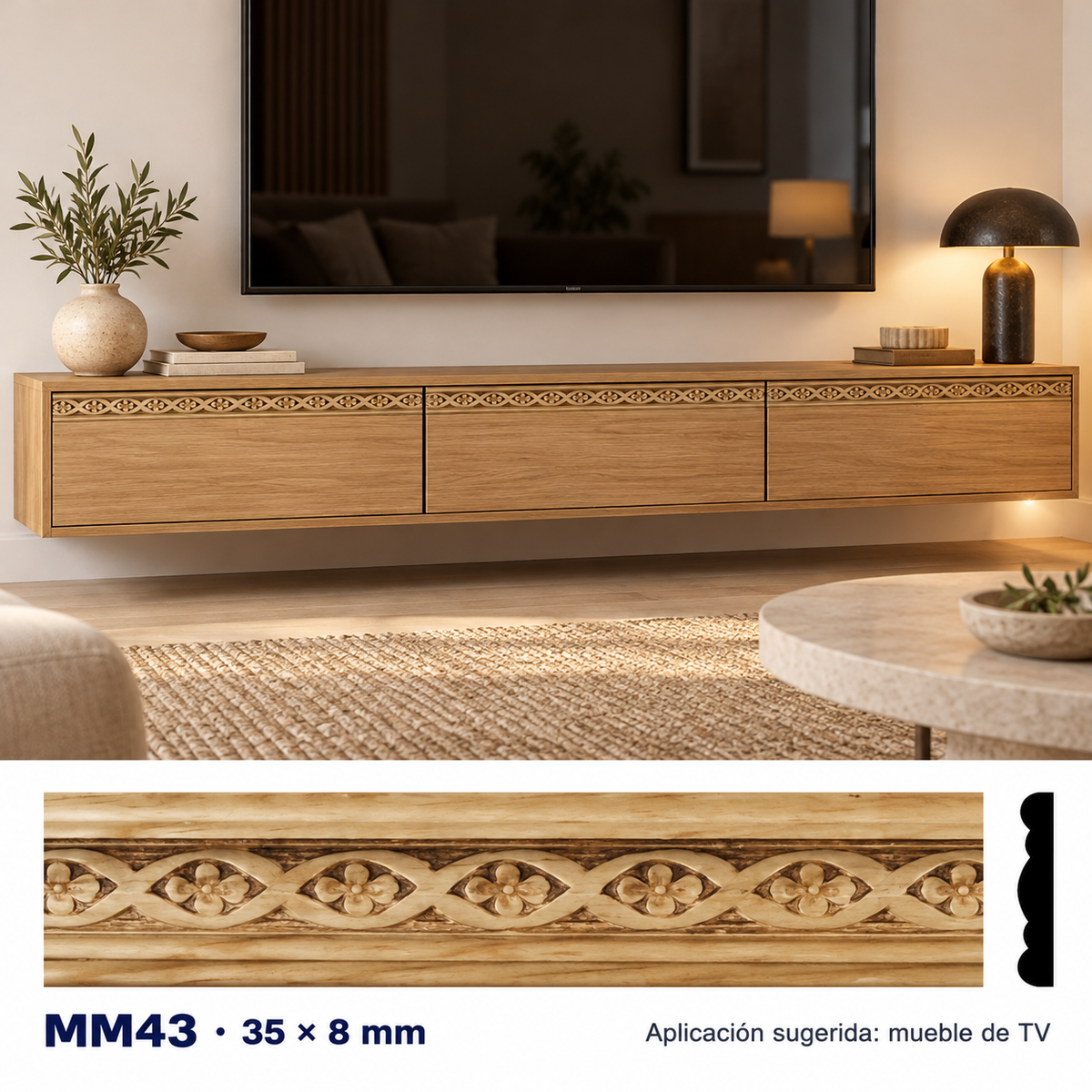 Moldura de madera grabada para mueble MM-42 – Kit de 4 piezas