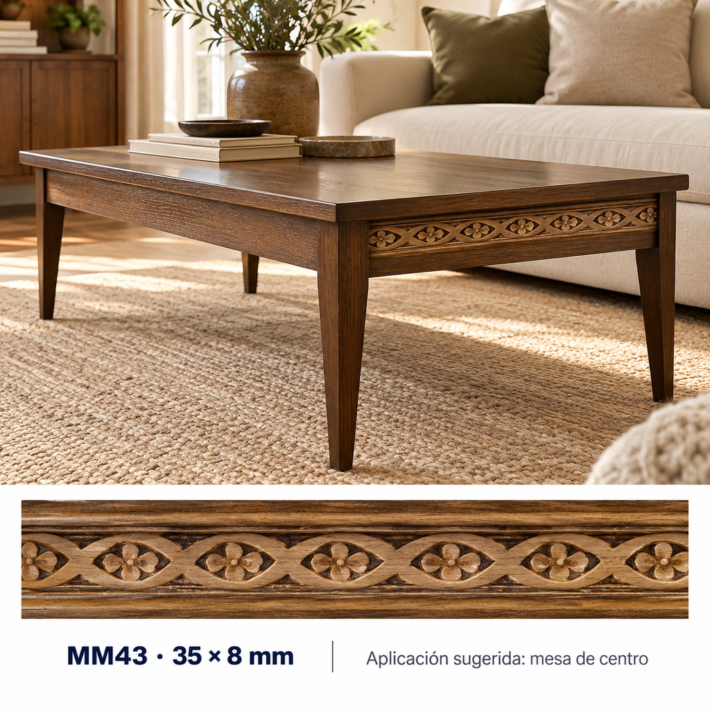 Moldura de madera grabada para mueble MM-42 – Kit de 4 piezas