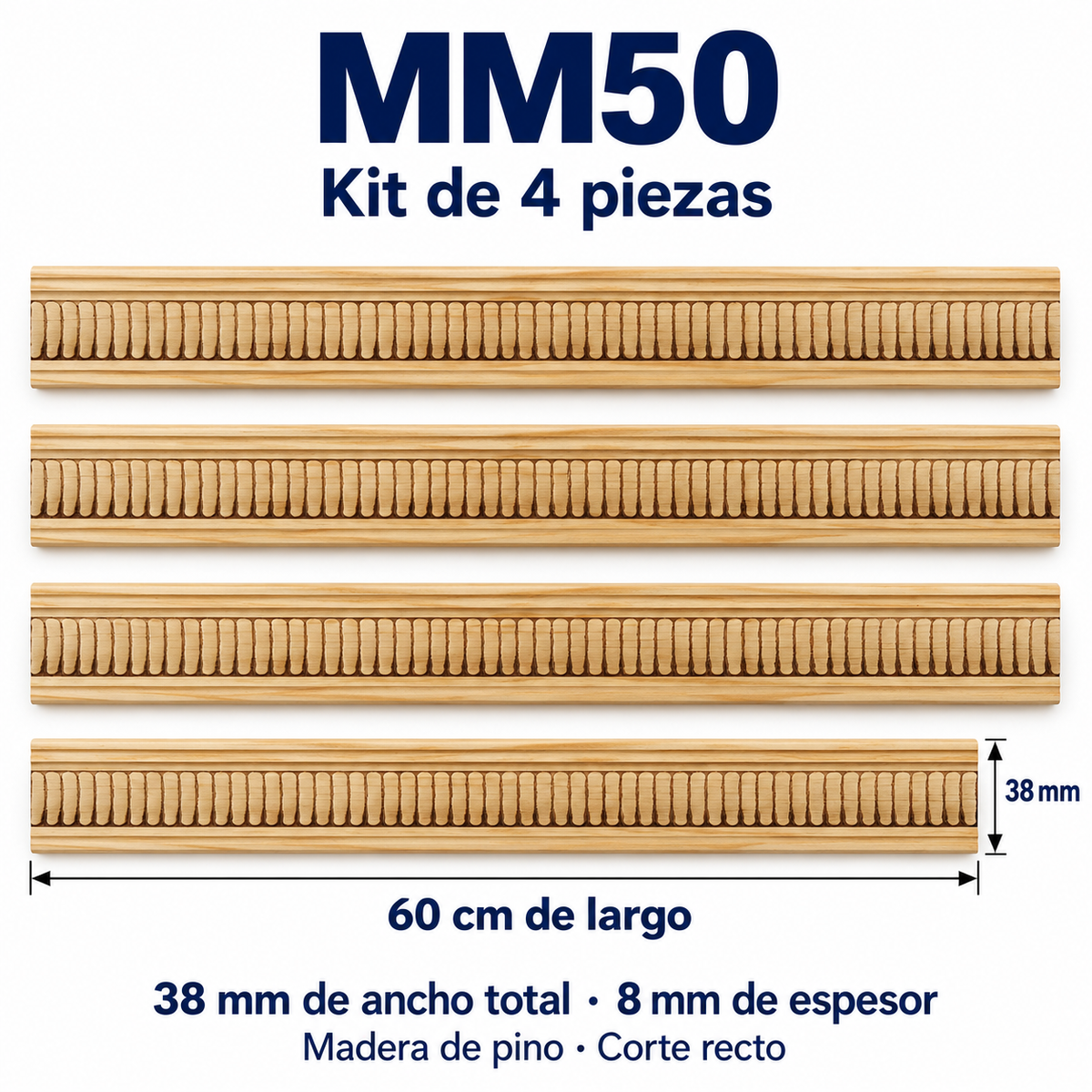 Moldura de madera grabada para mueble MM-50 – Kit de 4 piezas