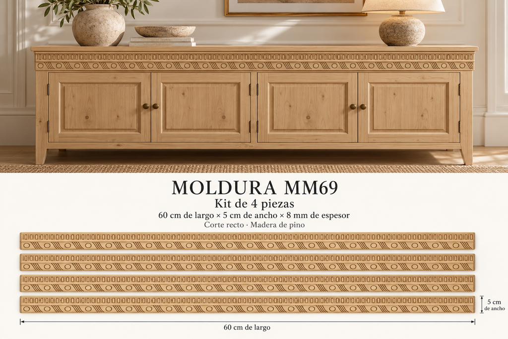 Moldura de madera grabada para mueble MM-69 – Kit de 4 piezas