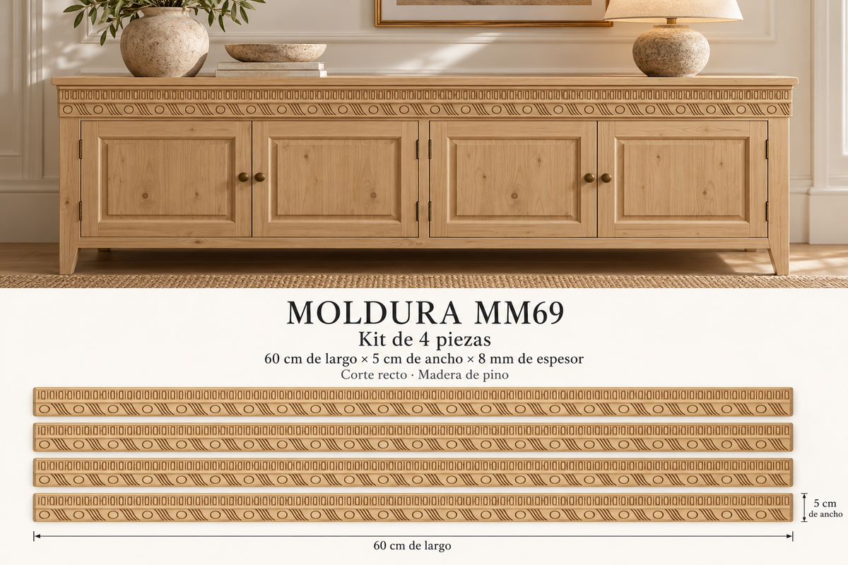 Moldura de madera grabada para mueble MM-69 – Kit de 4 piezas