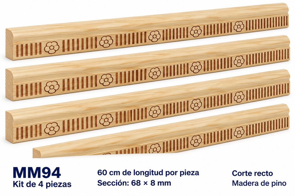 Moldura de madera grabada para mueble MM-94 – Kit de 4 piezas