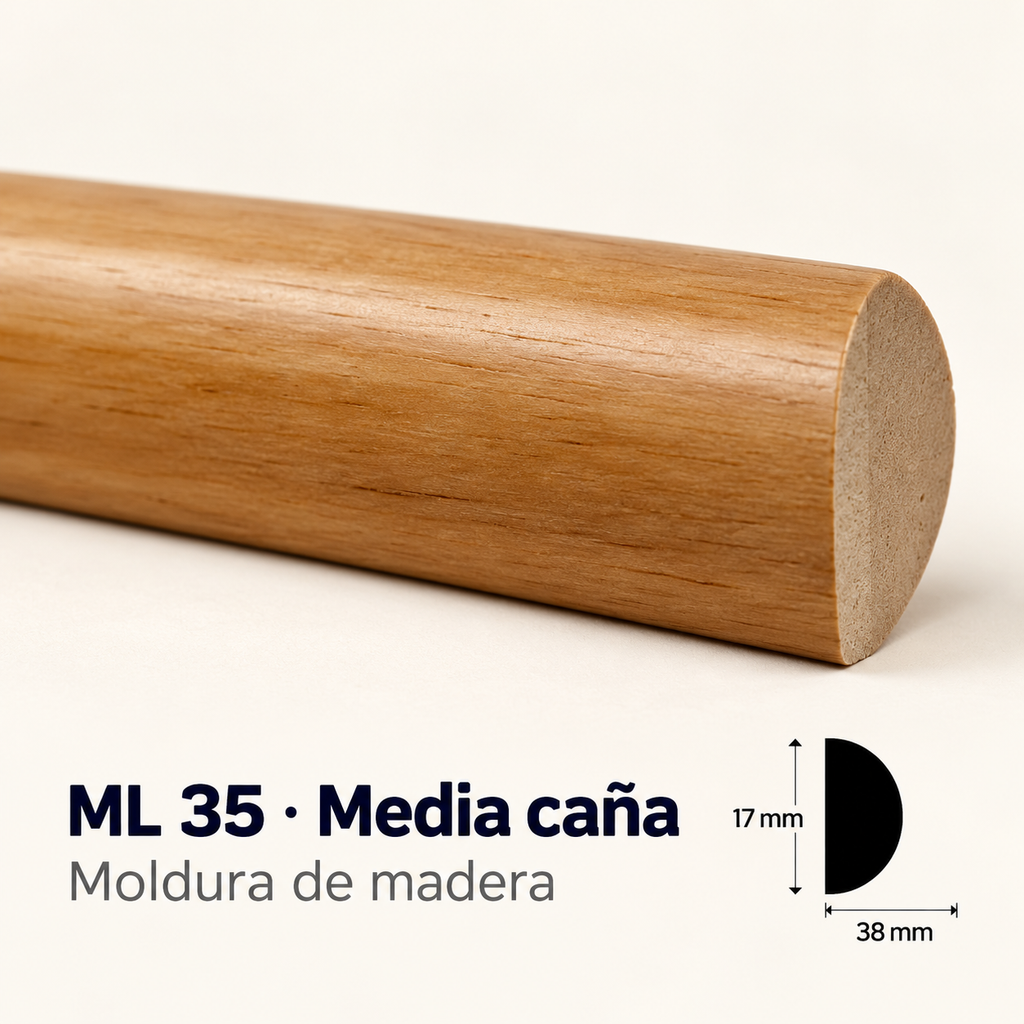 Moldura de madera lisa para mueble ML-35 – Kit de 4 Piezas TIPO MEDIA CAÑA